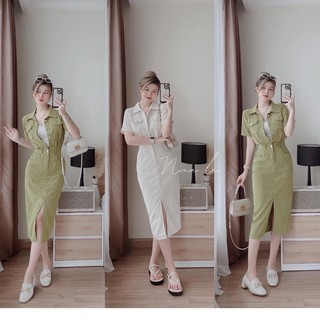 Đầm  body phối cổ sơ mi ngắn tay