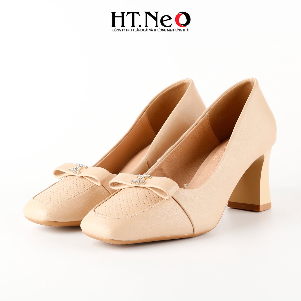 Giày cao gót đế trụ 7cm HT.NEO da bò siêu mềm, Nơ đá sang trọng, thanh lịch và vô cùng chắc chắn CS270