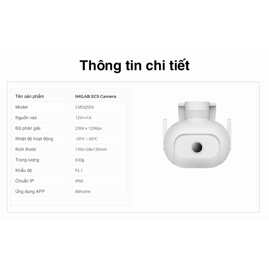 Camera ngoài trời IMILAB xoay quốc tế 2k 1296p EC5 xoay 360 độ