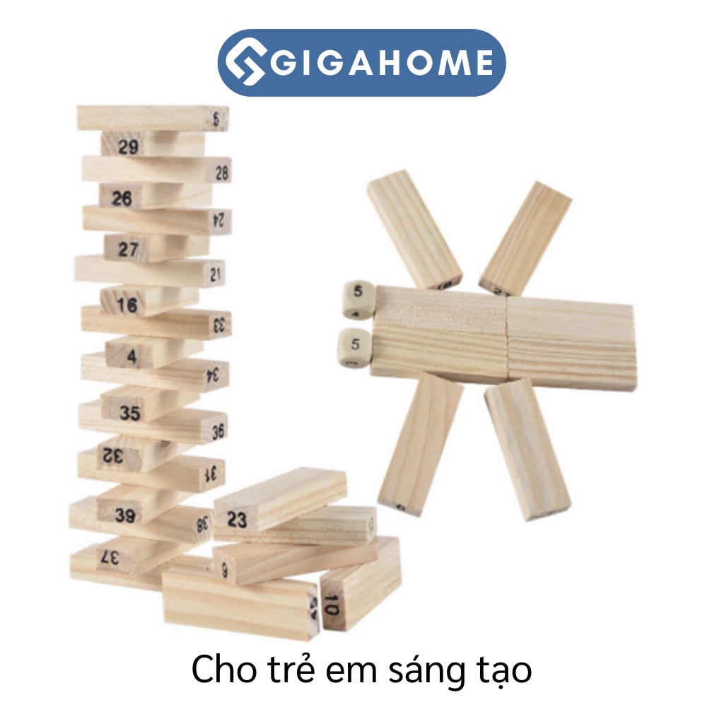 Đồ Chơi Rút Gỗ GIGAHOME 54 Thanh, 4 Viên Xúc Xắc Cho Bé Rèn Luyện Trí Não 2658