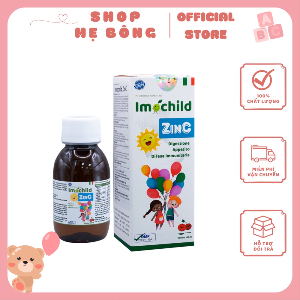 [CHÍNH HÃNG] Kẽm Lysin cho bé ZinC Imochild bổ sung kẽm, hỗ trợ tiêu hoá, giúp bé ăn ngon (100ml)