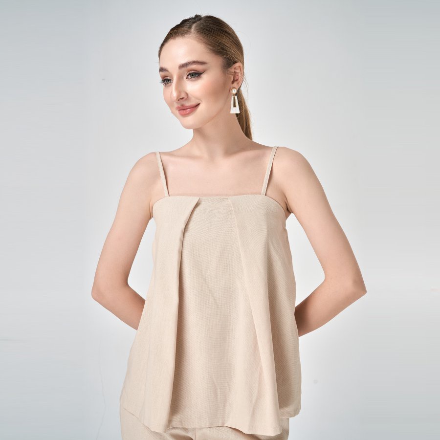 Sét bộ đũi nữ áo 2 dây quần suông lưng thun CHICOSTA màu Nude