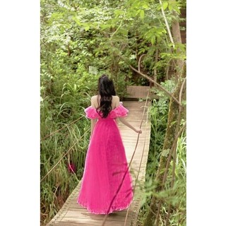 Đầm maxi dập ly thêu hoa