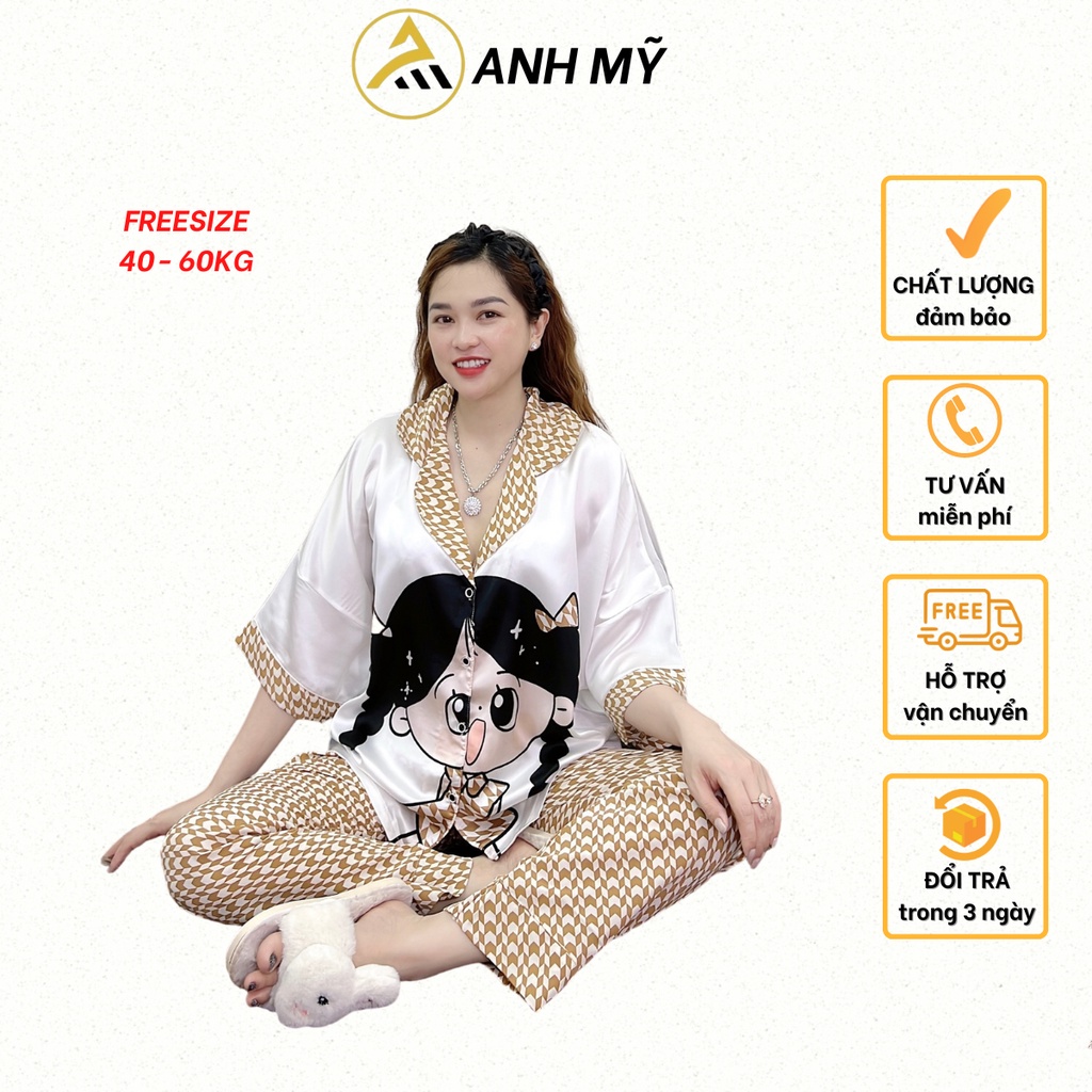 Đồ bộ nữ ANH MỸ pijama chất liệu lụa mango satin cao cấp tay dài quần dài MGDOI-01