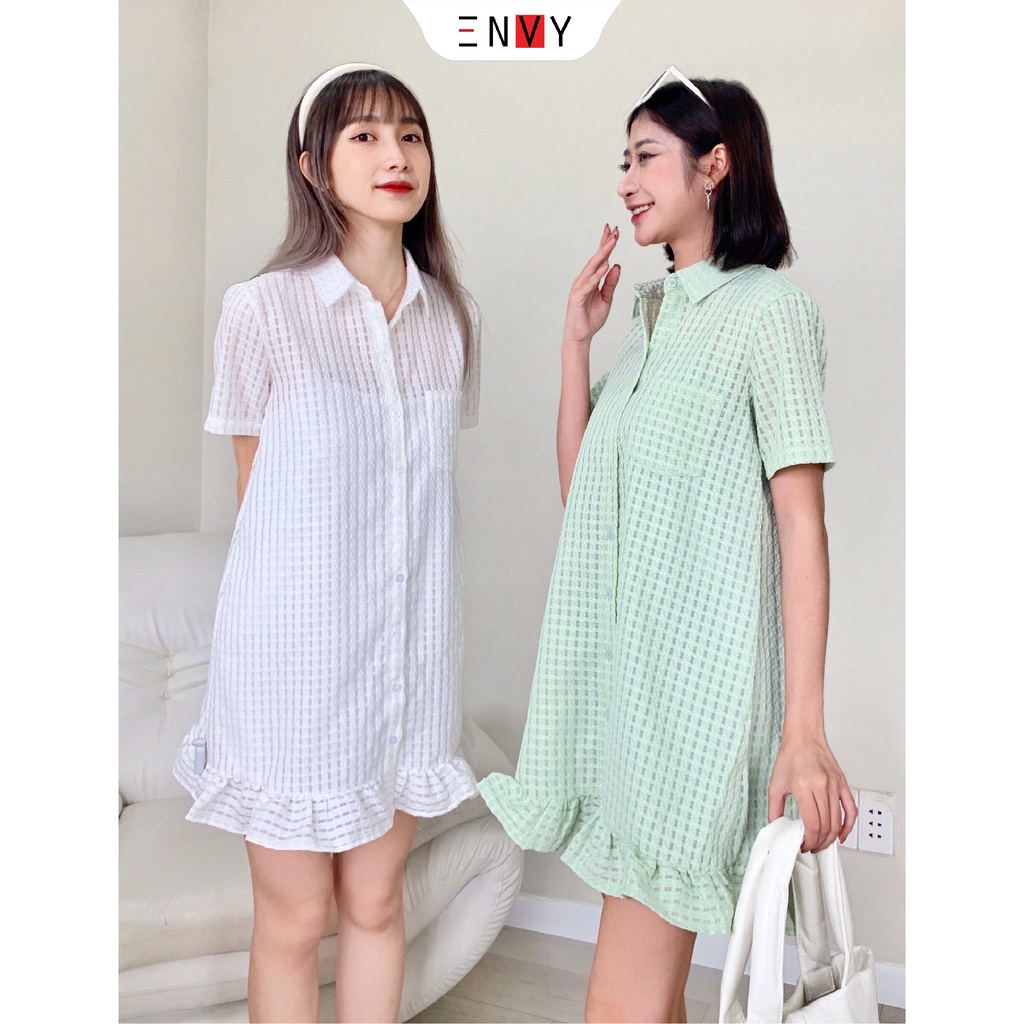 Đầm suông sơ mi lưới đan caro ENVY D191 babydoll