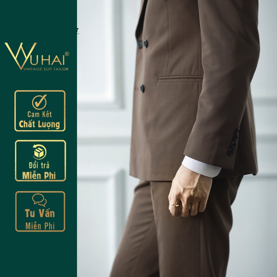 Blazer nam Hàn Quốc, Bộ áo Vest nam đẹp mã M024 màu Nâu Tây hàng 2 lớp trẻ trung