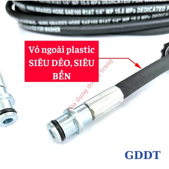 Dây xịt rửa xe áp lực cao lõi thép 10m hai đầu ren 22mm, phụ kiện máy rửa xe