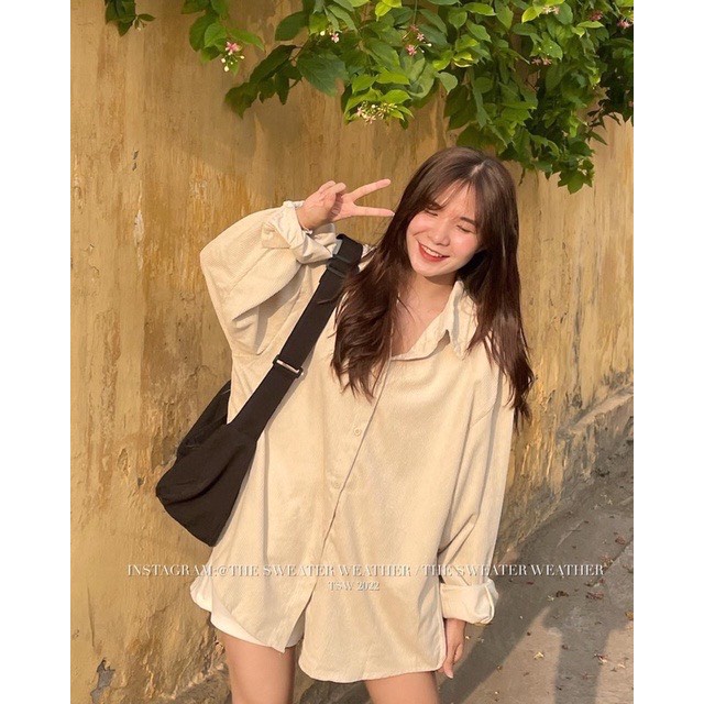 Áo sơ mi nhung tăm hai màu vintage - sơ mi phong cách hàn quốc mixmatch mọi outfit