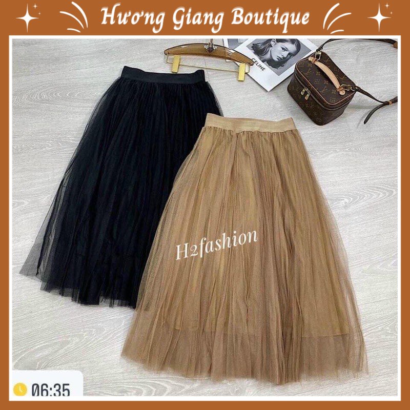 Chân Váy Ren Dập Ly Midi Dáng Dài Công Chúa 3 Lớp Dày Dặn Hàng Qcl1
