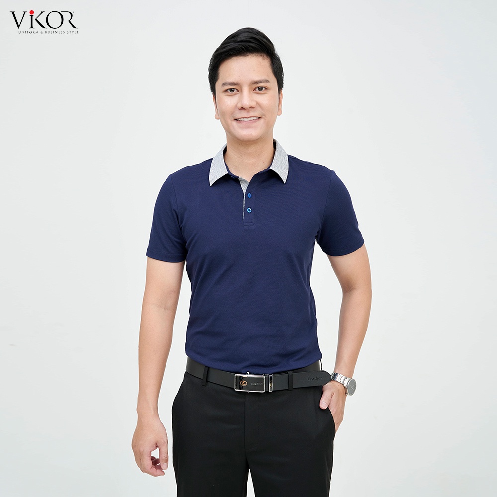 Áo thun nam POLO cổ sơ mi nam tính thanh lịch sang trọng VIKOR SMM06 xanh đen vải sợi cafe cao cấp, siêu mát hàng hiệu