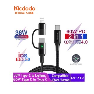 Cáp sạc 2 đầu Mcdodo PD 60W Type-C/iPhone thích hợp cho