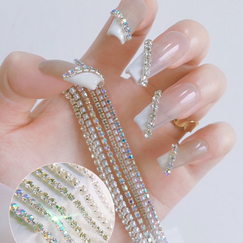 Phụ kiện dây xích kim loại đính ngọc trai 3D trang trí móng tay thời trang tùy chọn kiểu dáng DIY