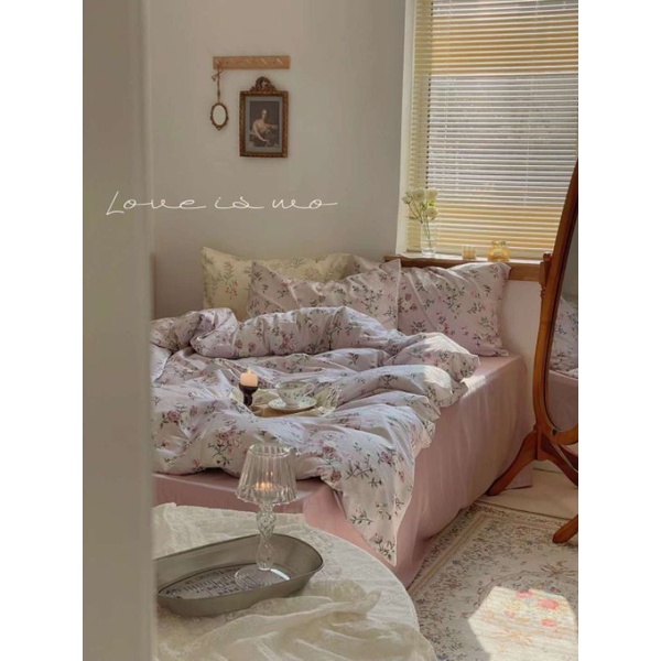 SET VỎ CHĂN GA GỐI COTTON LIVING. mẫu hoa cẩm chướng ngọt ngào