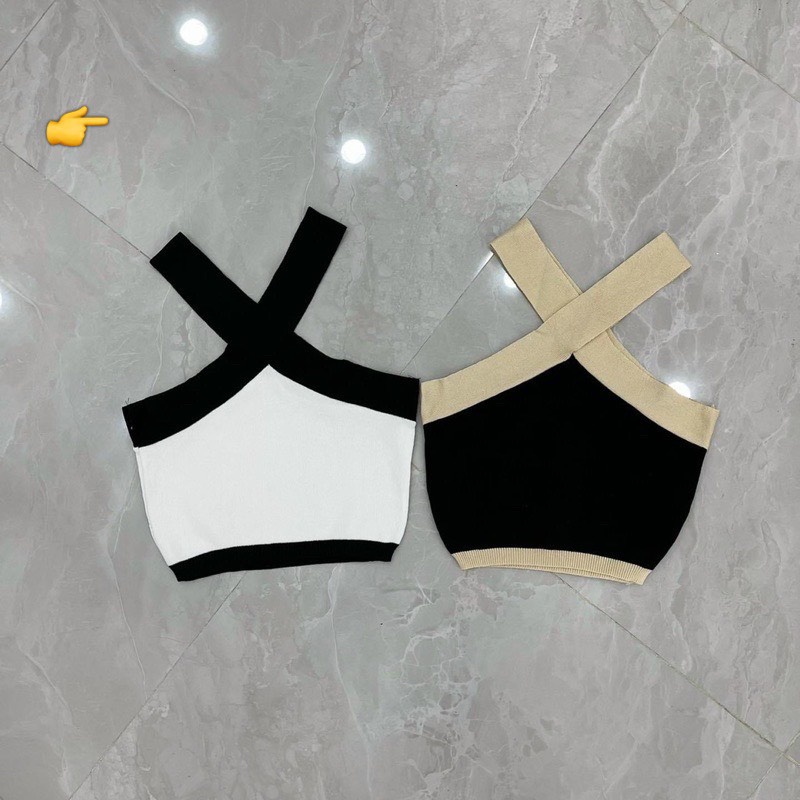 Áo kiểu croptop chéo dây cổ viền màu cực xinh , chất thun bozip mềm mịn