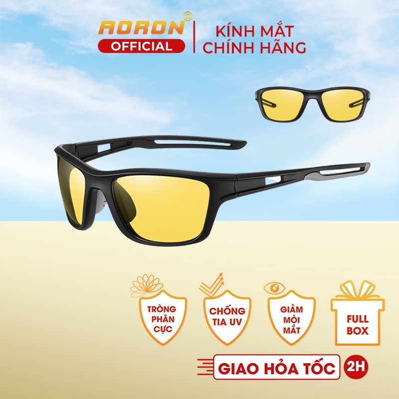 Kính Thể Thao Phân Cực Polarized AORON Tròng Vàng Nhìn Đêm An Toàn Khi Lái Xe Giúp Giảm Lóa Đèn Pha, Gọng TR Siêu Bền