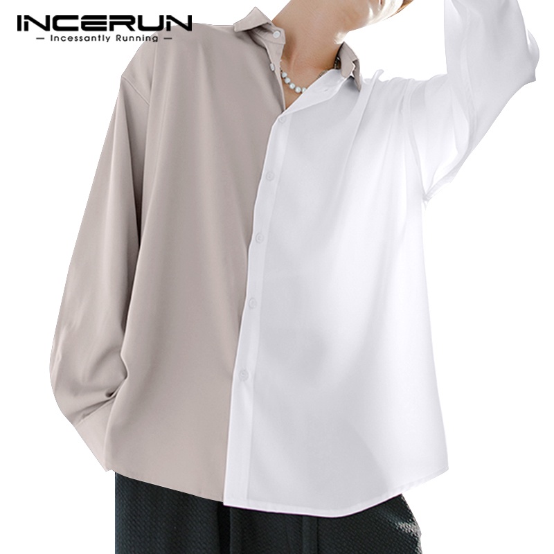 INCERUN Áo Sơ Mi Tay Dài Cài Nút Nhiều Màu Sắc Cơ Bản Dành Cho Nam