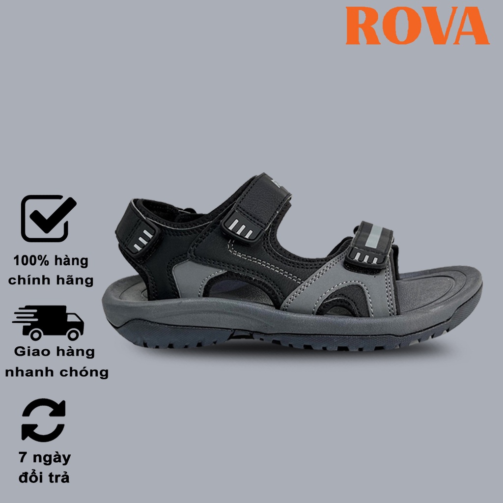 Sandal Rova Nam Quai Da Dán Xé Đế Cao Su Êm Chân - Xám