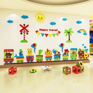 Tranh dán tường mica 3D cho bé -HAPPY TRAVEL trang trí mầm non, mẫu giáo , phòng cho bé, trang trí khu vui chơi trẻ em