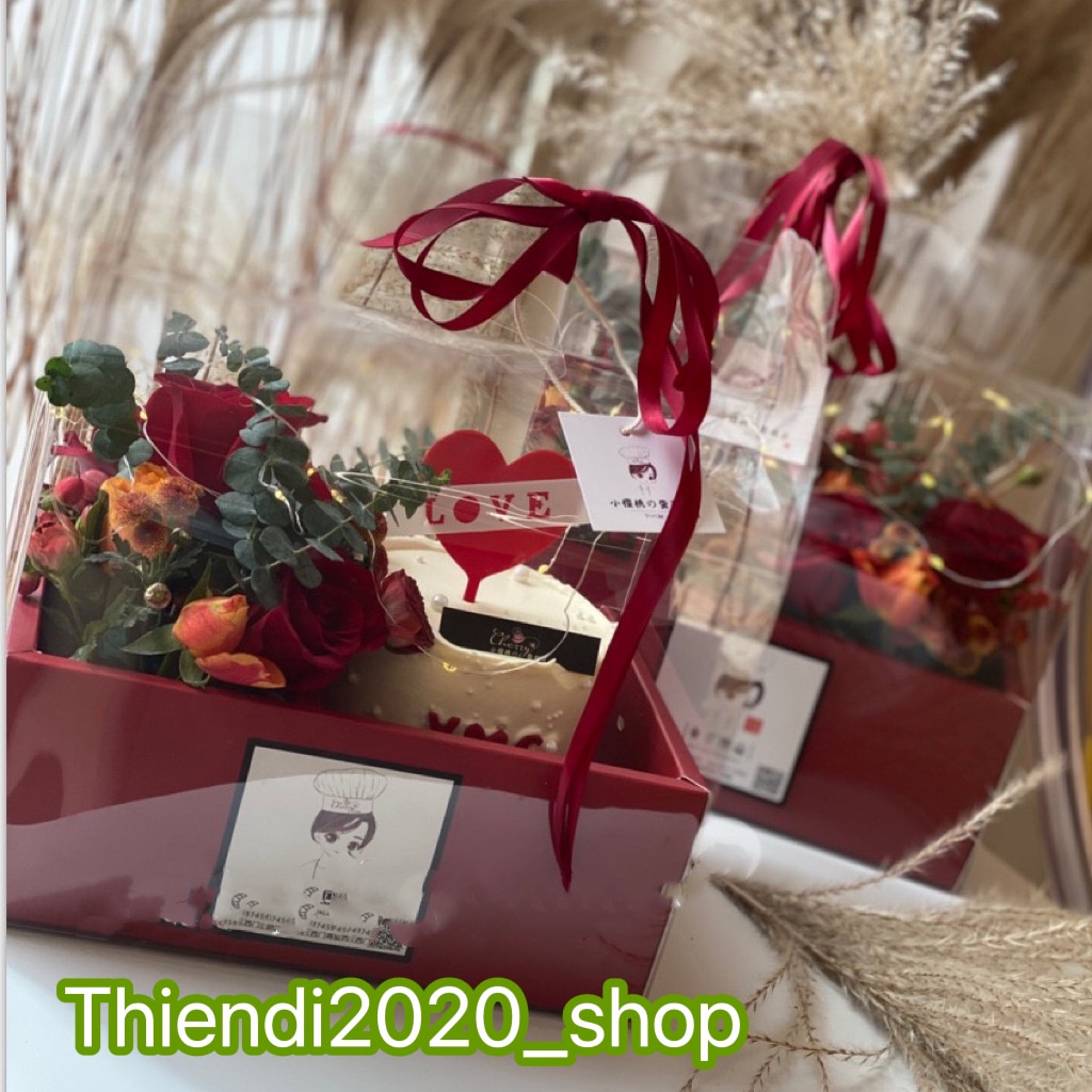 TD51-Hộp mica đựng bánh+hoa cho sự kiện sinh nhật, 8/3 và 20/10, Noel