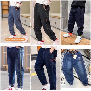 SP002982 Quần jean trẻ em size đại, quần bò phối túi da cho bé trai lớn, jean trẻ em co giãn cho bé 8-14 tuổi