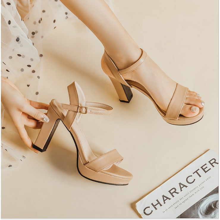 Giày Sandal cao gót 12cm đế đúp, gót trụ, quai ngang,Giày cao gót đế vuông cao 12cm Mã CH0010