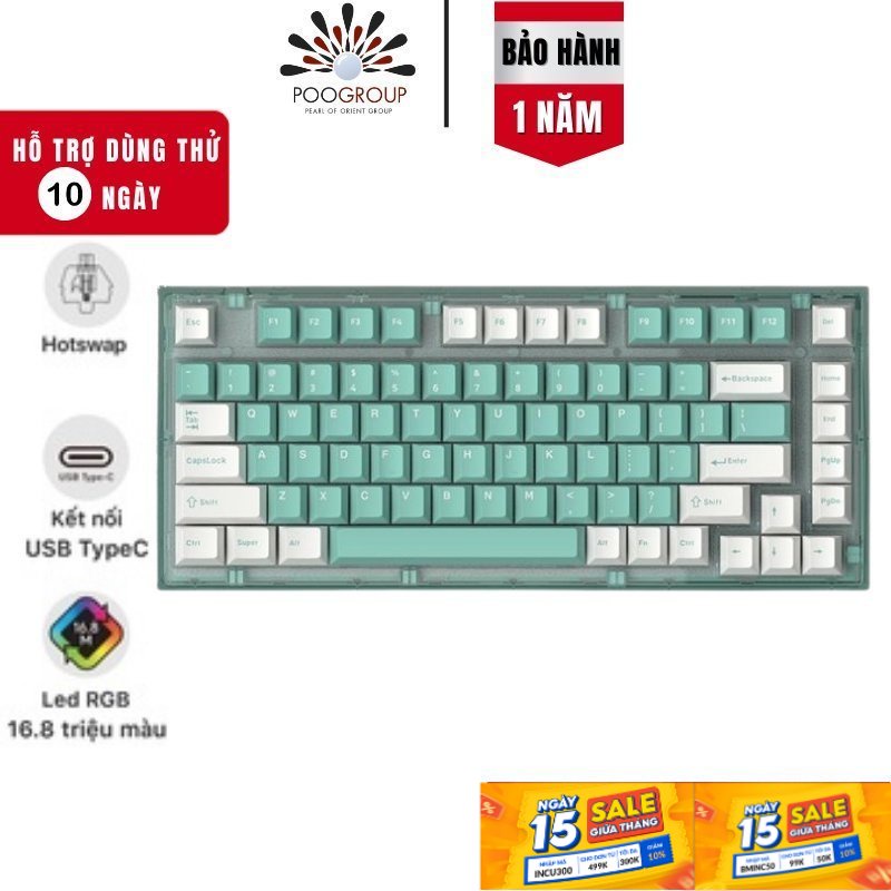Bàn Phím Cơ FL-Esports Q75 3 Mode Azure Green-Led RGB-Hot Swap có 3 chế độ kết nối: USB / 2.4 / Bluetooth