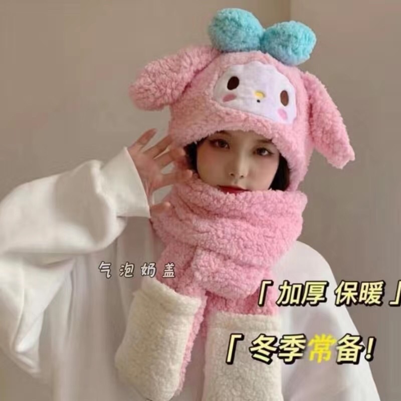 Mũ len Kuromi Sanrio kèm khăn choàng cổ và găng tay giữ ấm 3in1 Footmade
