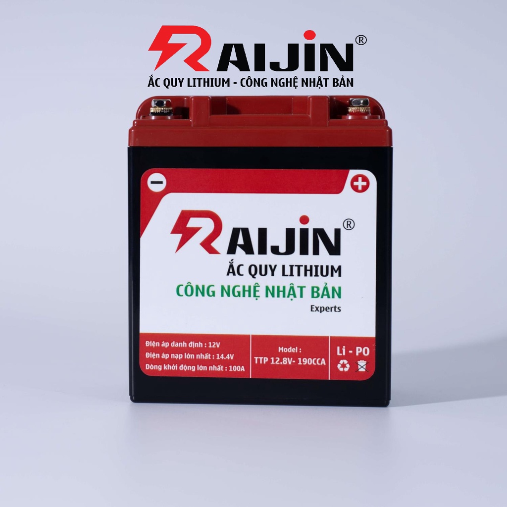 Bình ắc quy xe máy lithium RAIJIN Experts L công nghệ Nhật Bản điện áp 12v-7ah, chuyên dùng cho xe độ đèn dưới 150 Watt