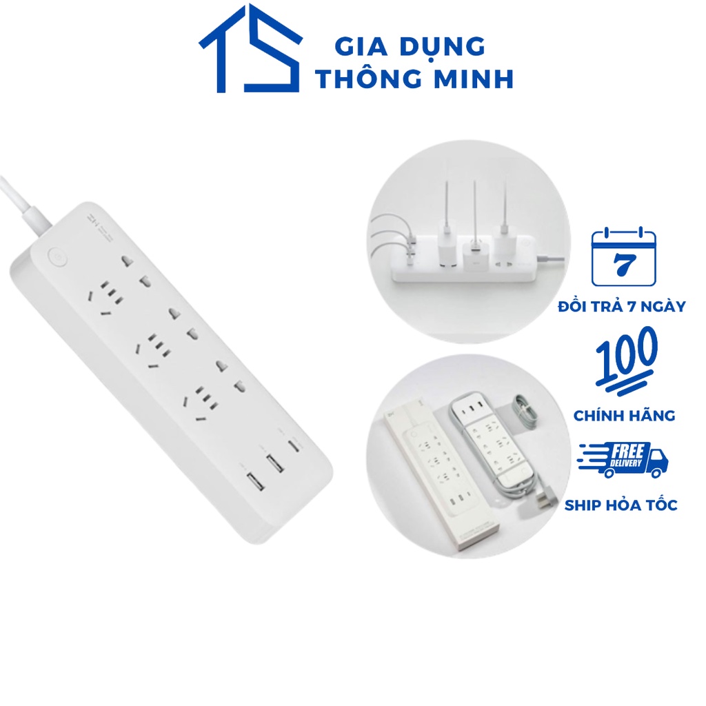 Ổ cắm thông minh Xiaomi Gosund CP5 kết nối app 4 ổ 3 USB Power Strip chính hãng