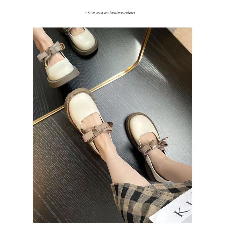 Giày Slip on Da Đế Xuồng Đính Nơ Phong Cách Thời Trang Vintage Dành Cho Nữ giày lolita