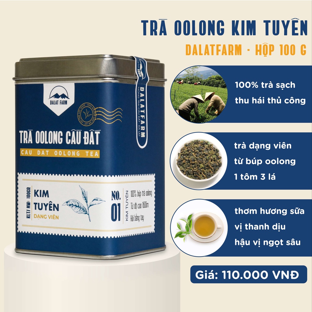 Trà Oolong Kim Tuyên Cầu Đất Dalat Farm - Hộp 100 g