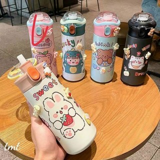 Bình nước giu nhiệt innox có ống hút hình ngẫu nhiên dễ thương