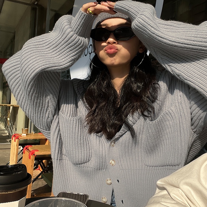 SUXI Áo Khoác Cardigan Dệt Kim Tay Dài Dáng Rộng Màu Sắc Thanh Lịch Cho Phái Nữ