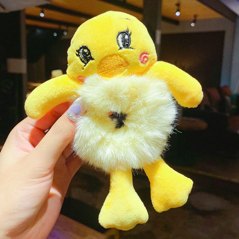 Dây Cột Tóc Cao Su Bọc Vải Lông Họa Tiết Động Vật Hoạt Hình Dễ Thương Cho Bé Gái