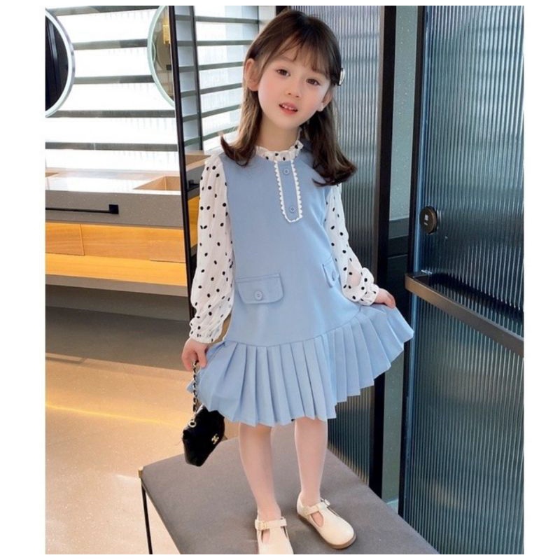 Babyfamilycare - Đầm Chấm Bi Xanh Dương Cho Phụ Nữ Tuổi Teen