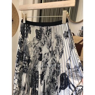 Chân váy midi xếp ly họa tiết