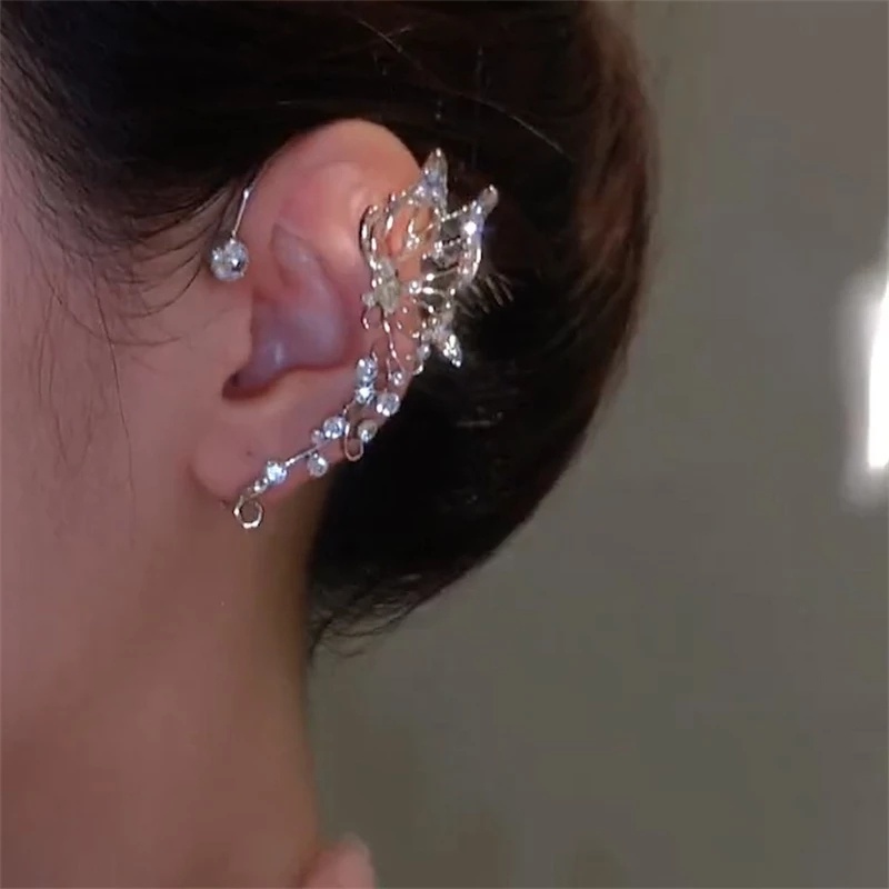 Khuyên Kẹp Vành Tai Không Xỏ Lỗ Hình Bướm Đính Đá Zircon Lấp Lánh