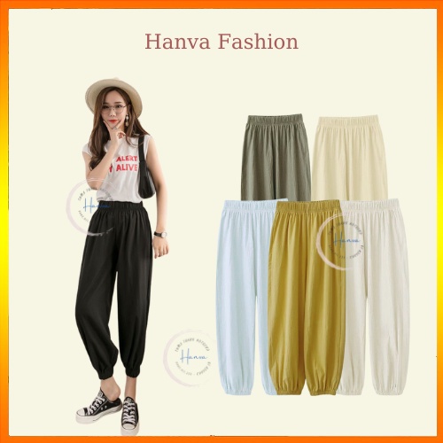 Quần Jogger Cạp Cao Bo Chun Chất Đũi Mềm Nhẹ Hai Túi Bên Hông Năng Động Hanva