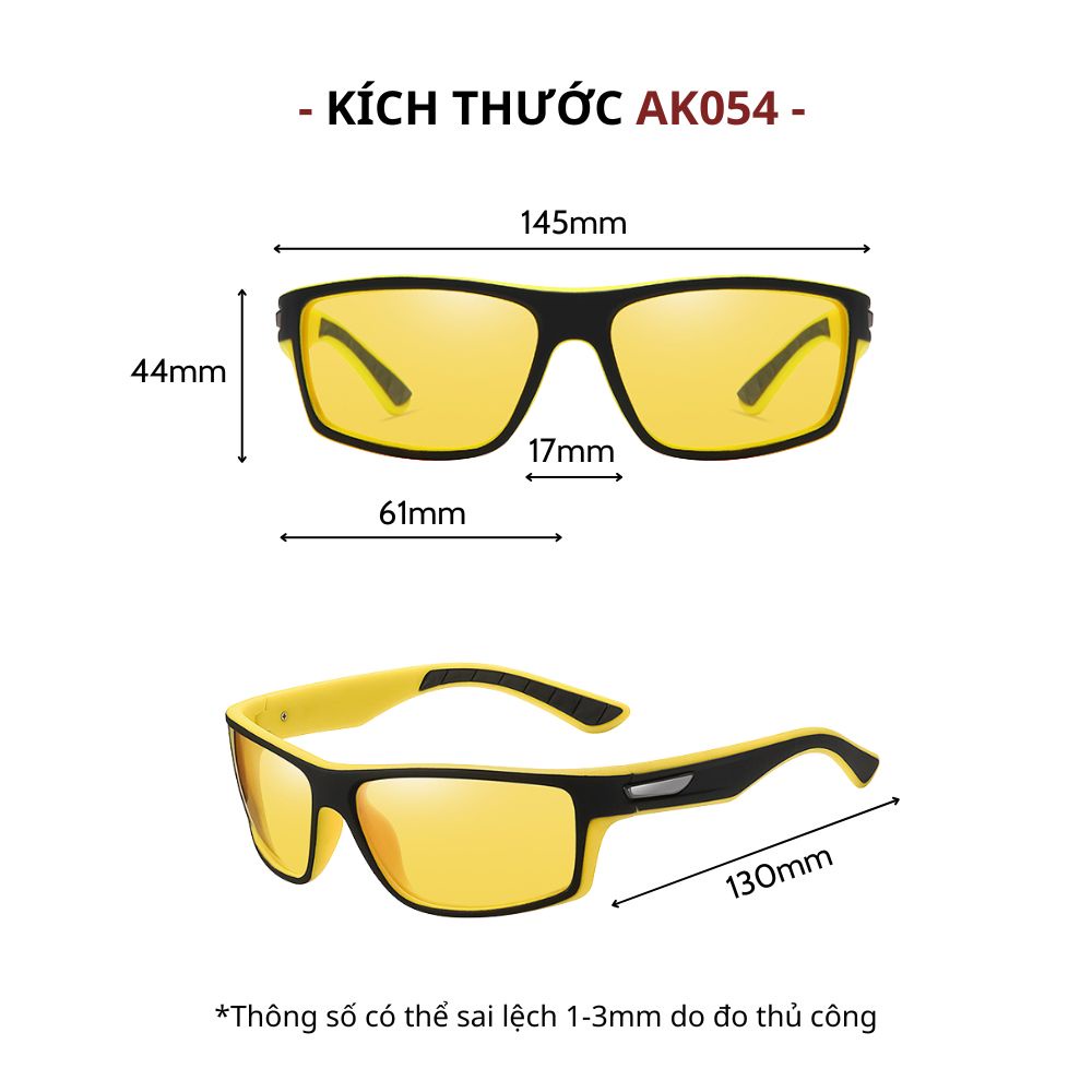 Kính Thể Thao Phân Cực Polarized AORON Tròng Vàng Nhìn Đêm An Toàn Khi Lái Xe Giúp Giảm Lóa Đèn Pha, Gọng TR Siêu Bền