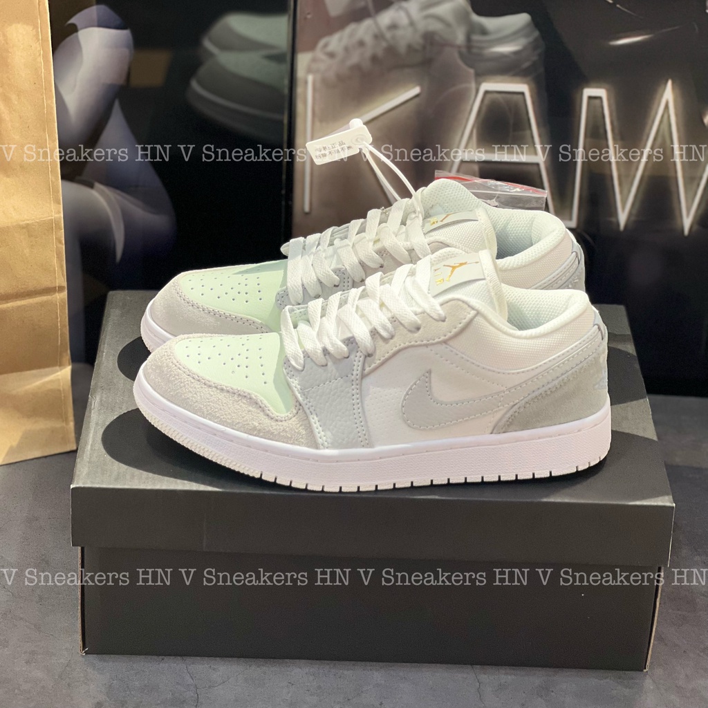 Giày Jordanm 1 Low Paris, Jodan Cổ Thấp Xám Xanh Da Lộn Logo Vàng Nam Nữ Mới Nhất Hottrend 2022