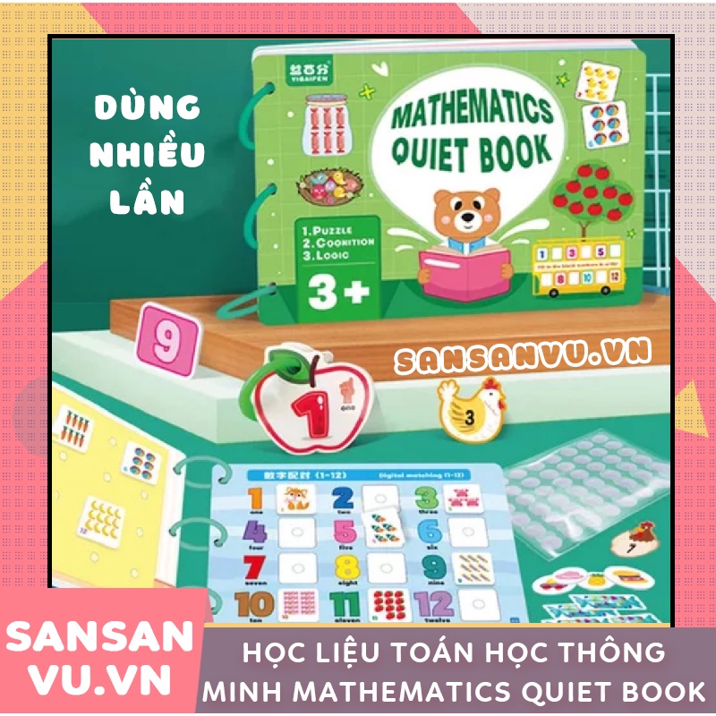 Học liệu Toán học thông minh đầu đời cho bé Mathematics Quiet Book,Học liệu bóc dán Montessori, Sách Bóc Dán Toán