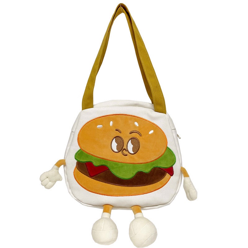 One Túi Xách Nữ Vải canvas In Hình hamburger Dễ Thương