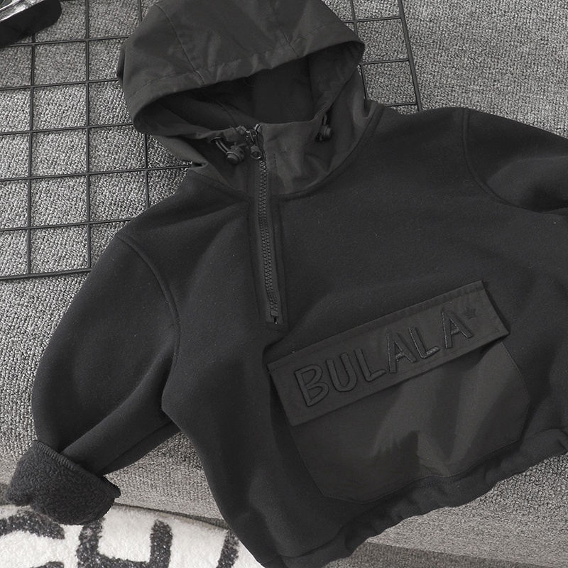 Áo hoodie Màu Đen Dáng Rộng Thời Trang Mùa Đông Dành Cho Bé Trai