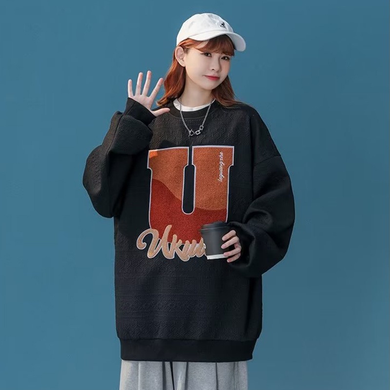 IELGY    Áo sweater Cổ Tròn Dáng Rộng Phong Cách Thời Trang Đường Phố Cho Nữ