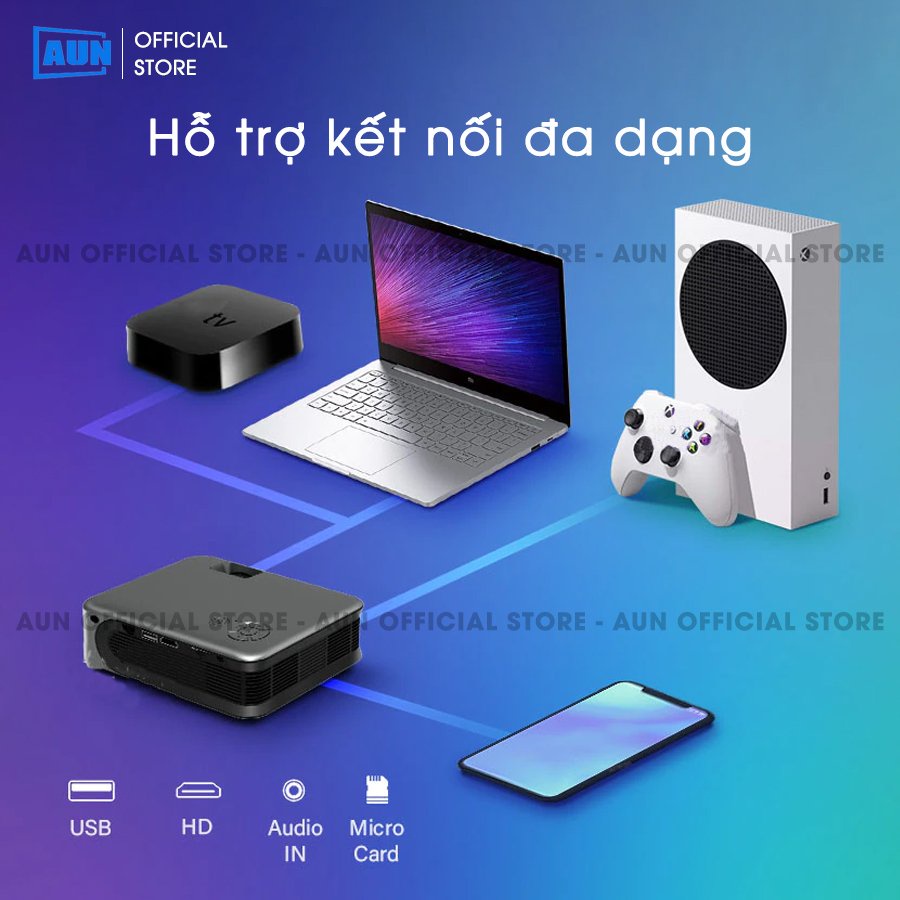 Máy chiếu mini AUN A30c Pro - Độ sáng 3.000 lumens - Tích hợp pin 5.000 mAH - Bảo hành 12 tháng