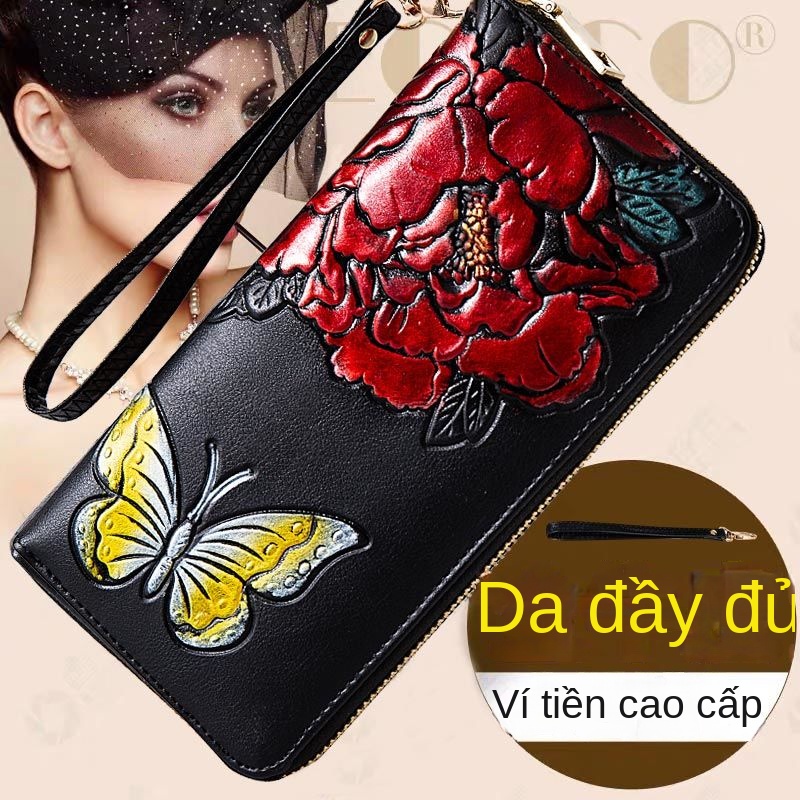 Ví Da Bò Dáng Dài Cỡ Lớn Phối Khóa Kéo Thời Trang Cho Nữ