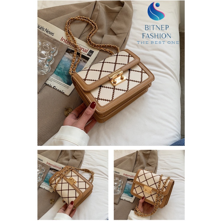 Túi xách đeo chéo nữ BITNEP FASHION thiết kế hoạ tiết kẻ,đi chơi đi du lịch DT003