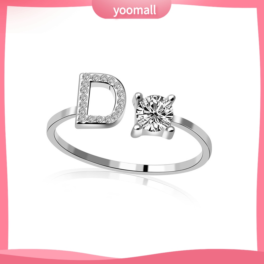 Nhẫn Hở Mạ Bạc Khắc Chữ Cái Có Thể Điều Chỉnh Kích Cỡ Màu Sắc