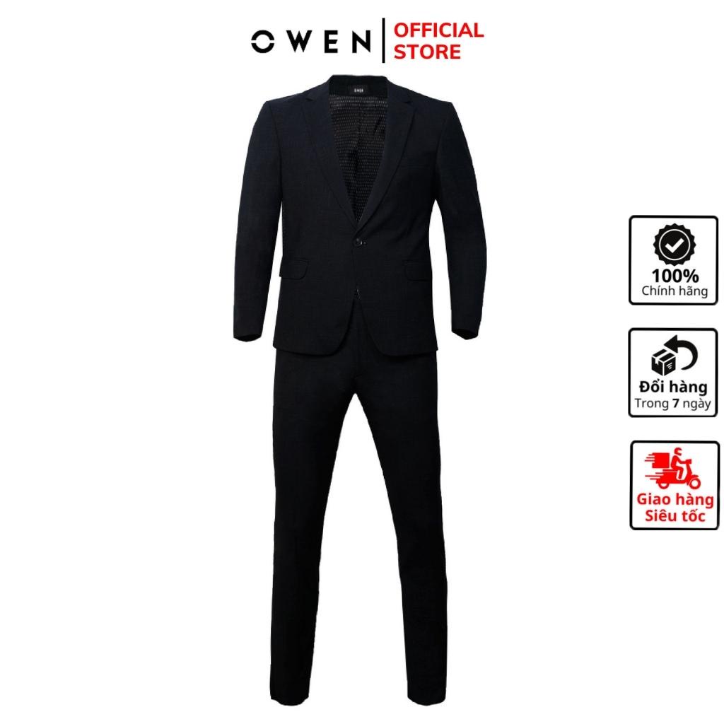 Bộ suit veston công sở nam cao cấp OWEN VES220957 áo vest comple màu navy vải polyester dáng suông một cúc tà xẻ hông