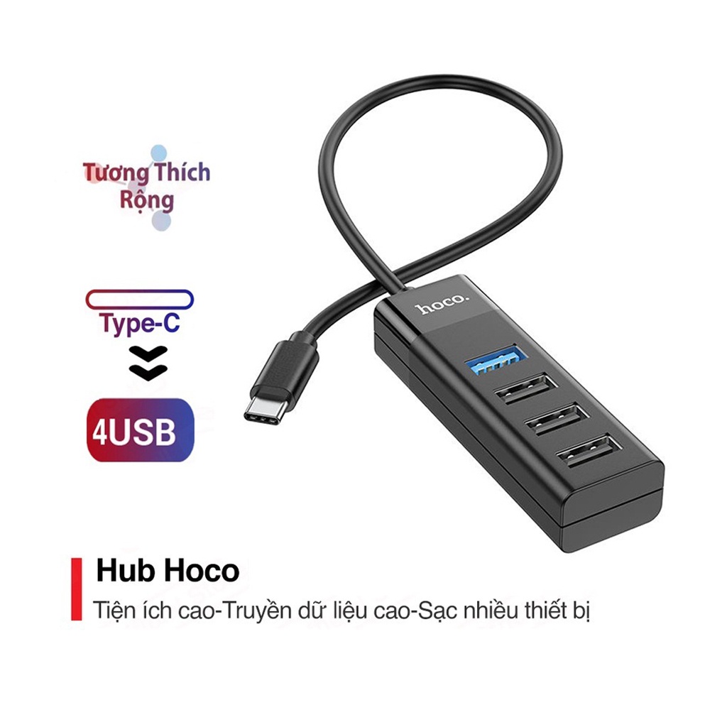 Hub chuyển type c sang nhiều cổng USB 3.0 và 2.0 Hoco HB25 nhỏ gọn truyền dữ liệu và dùng thêm chuột bàn phím